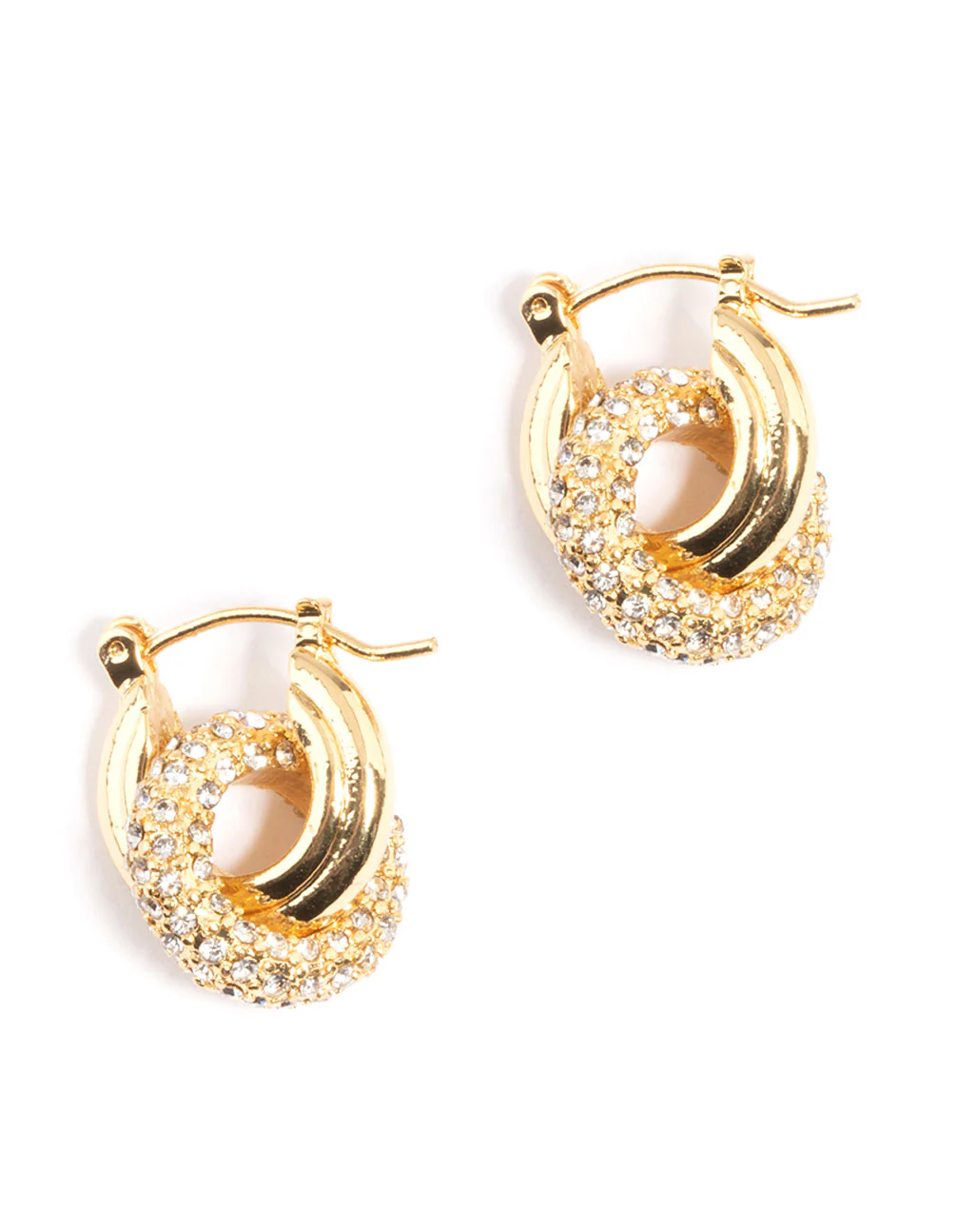 Gold Plated Diamante Linked Hoop Earrings - Image 3