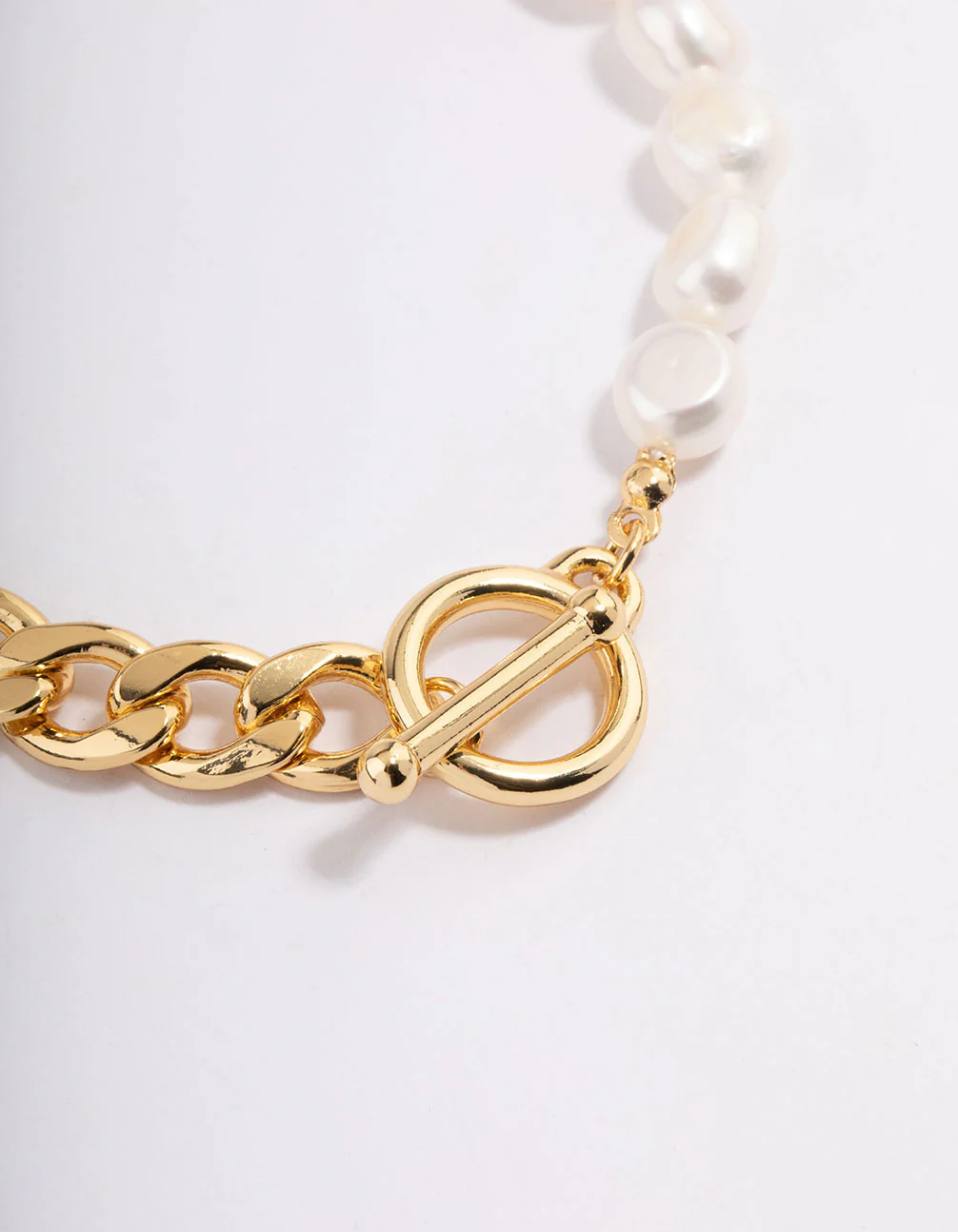 Gold Plated Freshwater Pearl Half Chain FOB Bracelet - Image 2