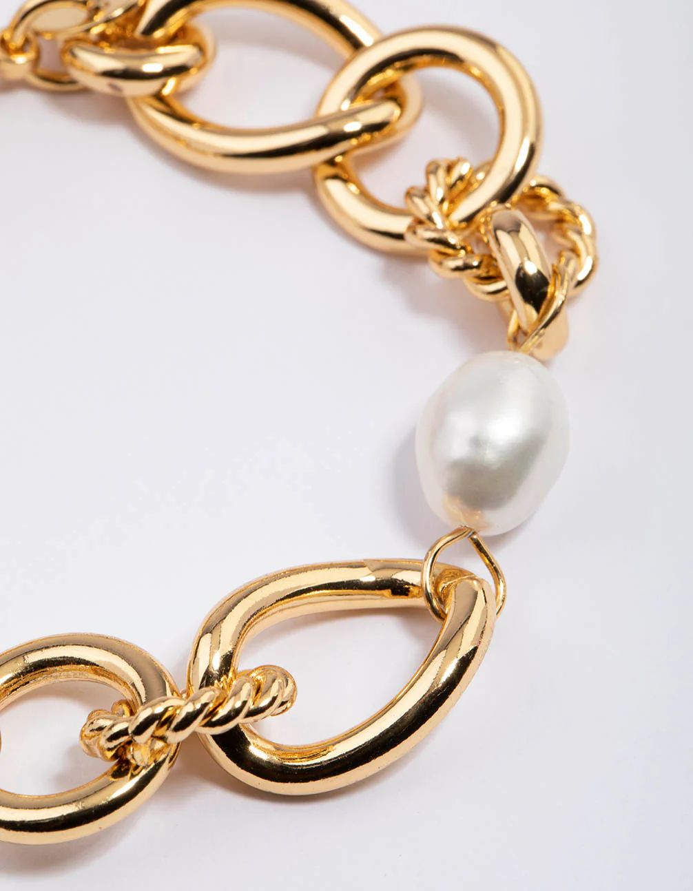 Gold Plated Large Open Chain Freshwater Pearl Bracelet - Image 2