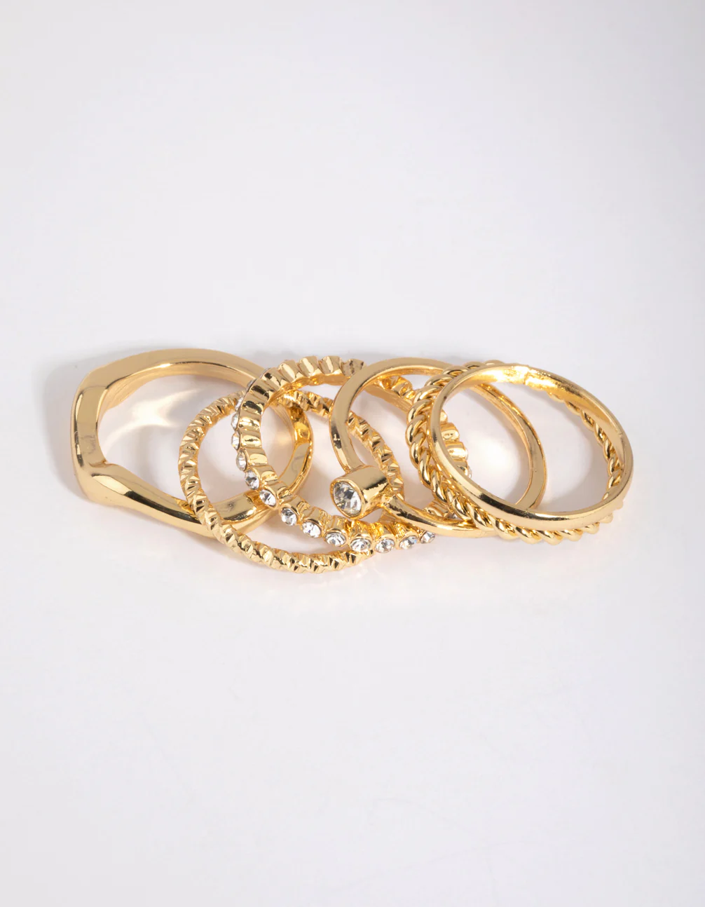 Gold Plated Molten Diamante Ring 6-Pack - Image 4