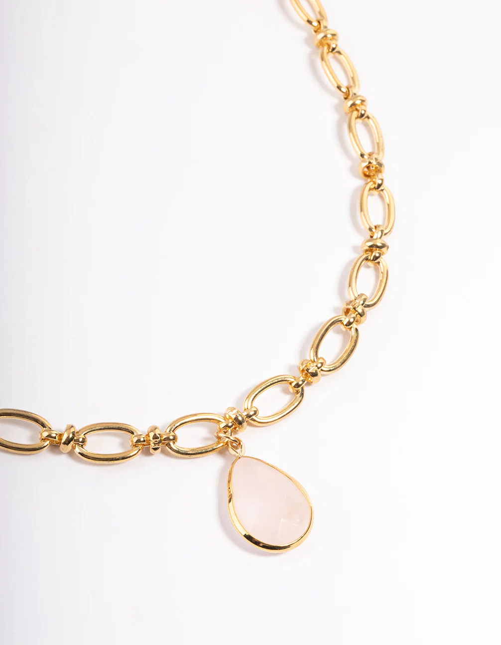 Gold Plated Rose Quartz Oval Link Chain Necklace