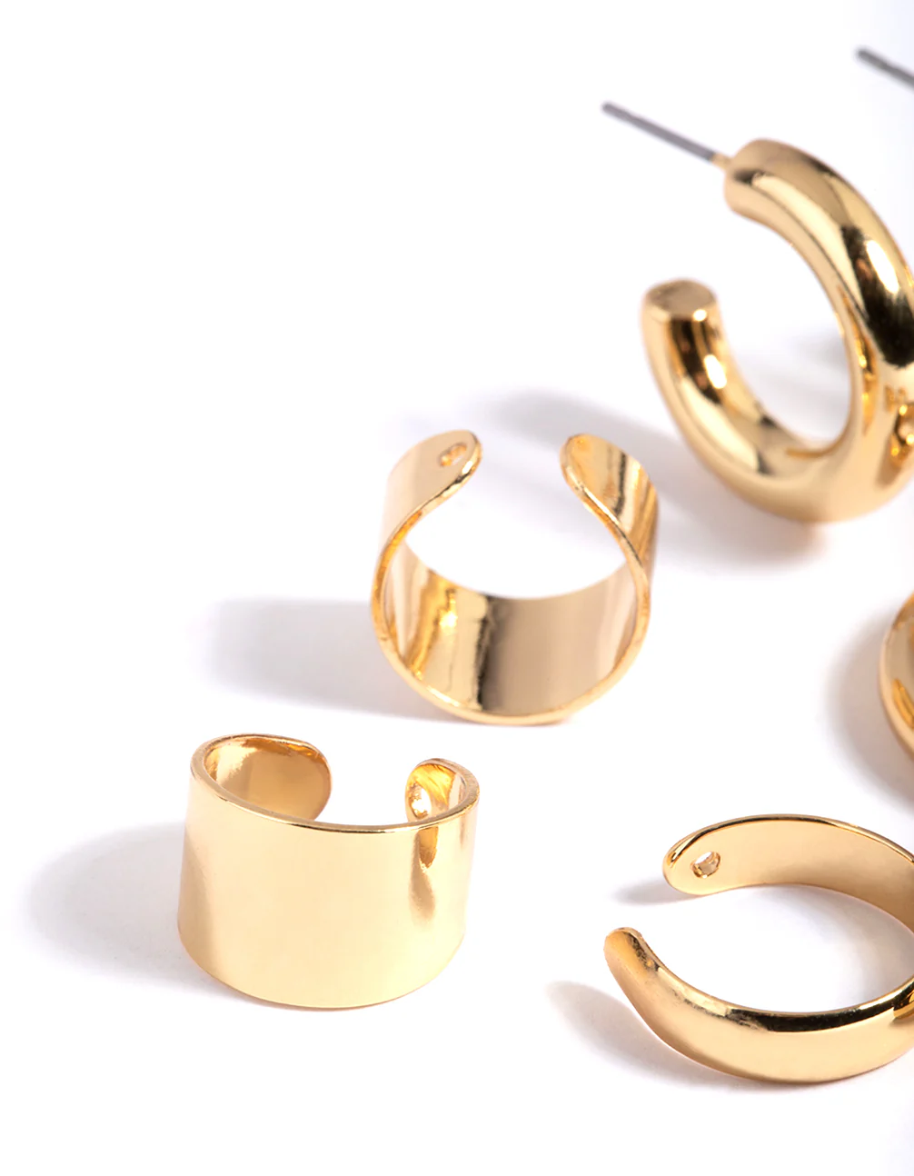 Gold Plated Cuff & Huggie Statement Earring Stack 4-Pack - Image 3