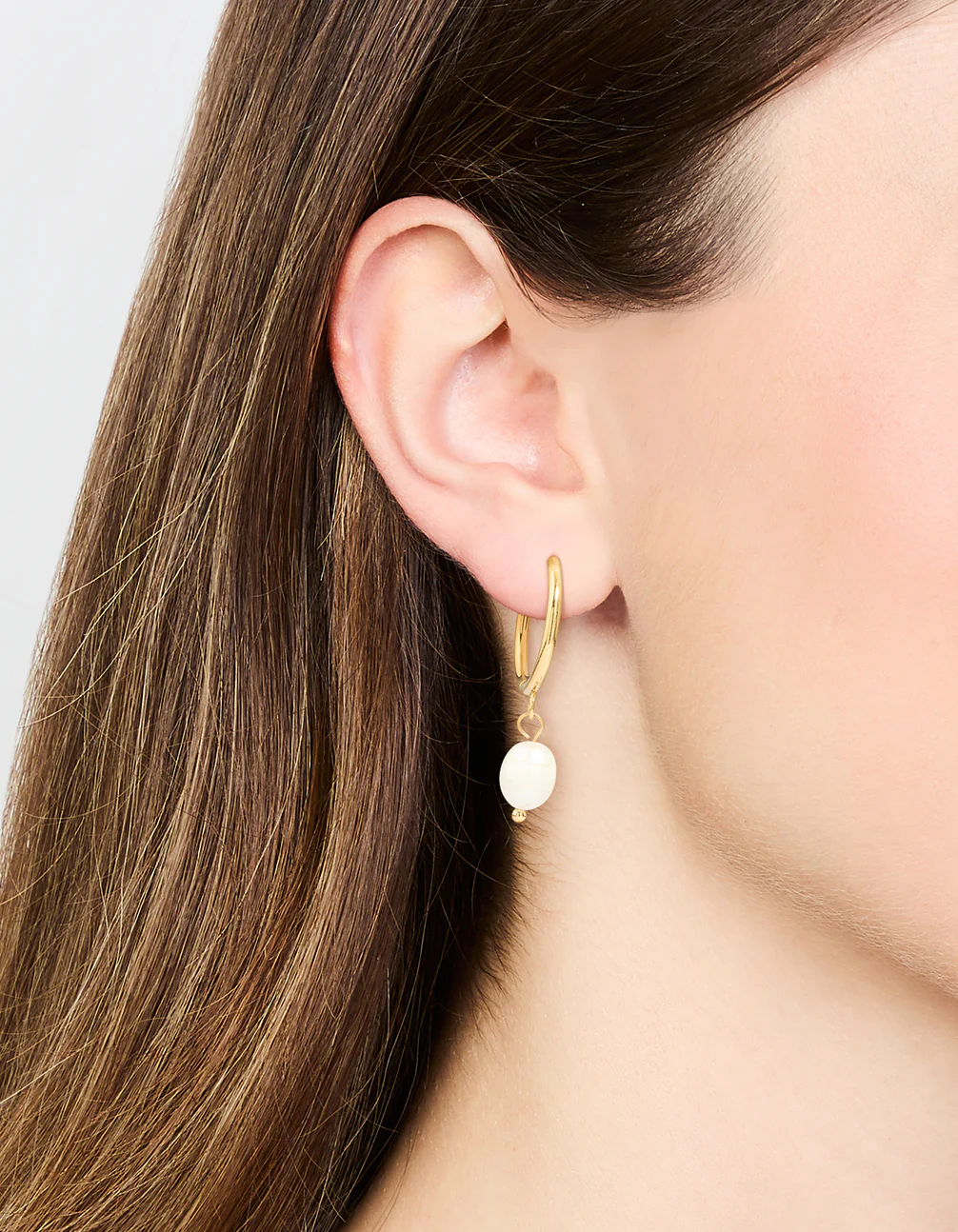 Waterproof Gold Plated Stainless Steel Freshwater Pearl Thin Huggie Hoop Earrings