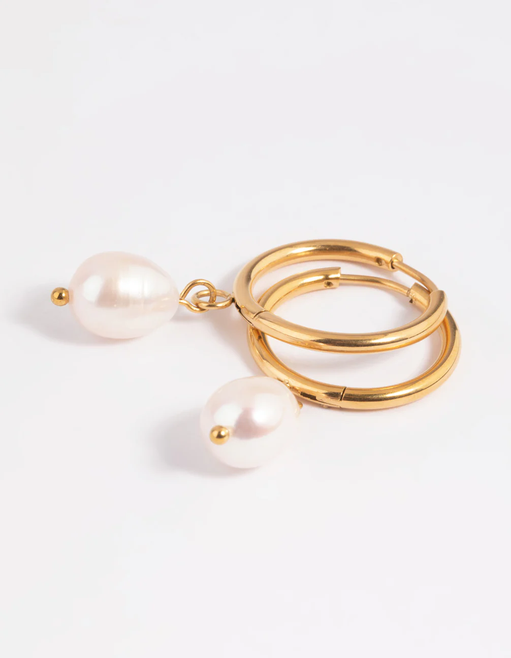 Waterproof Gold Plated Stainless Steel Freshwater Pearl Thin Huggie Hoop Earrings - Image 7