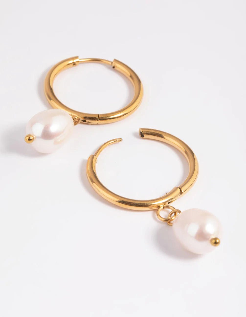Waterproof Gold Plated Stainless Steel Freshwater Pearl Thin Huggie Hoop Earrings - Image 8