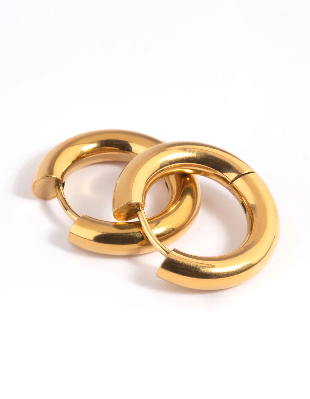 Waterproof Gold Plated Stainless Steel Thick Huggie Hoop Earrings - Image 3