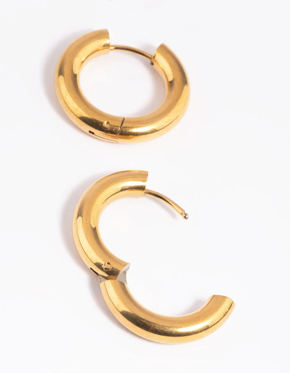Waterproof Gold Plated Stainless Steel Thick Huggie Hoop Earrings - Image 4