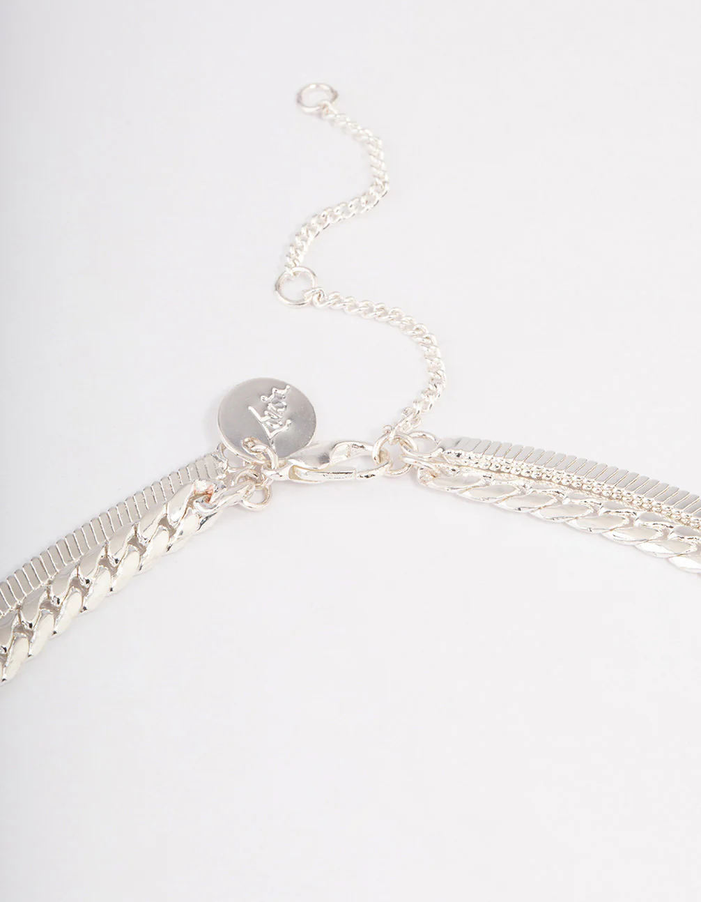 Silver Plated Herringbone & Snake Chain Layered Necklace - Image 3