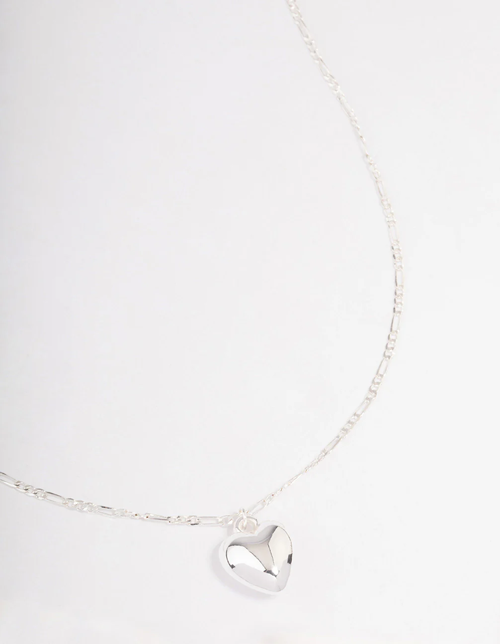 Silver Plated Puffy Heart Figaro Necklace