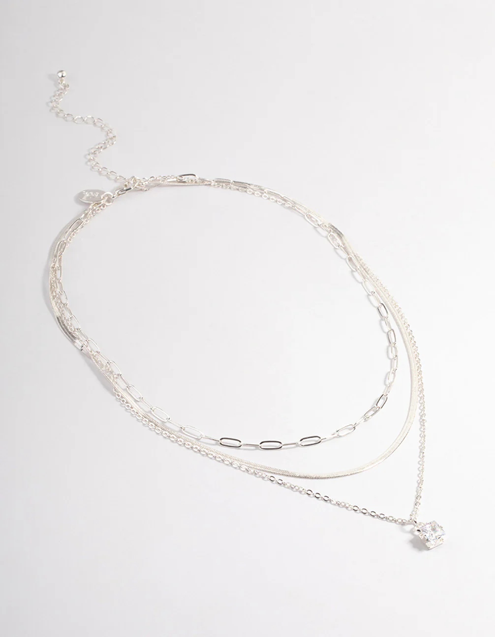 Silver Plated Square Cubic Zirconia Drop Chain Necklace - Image 2