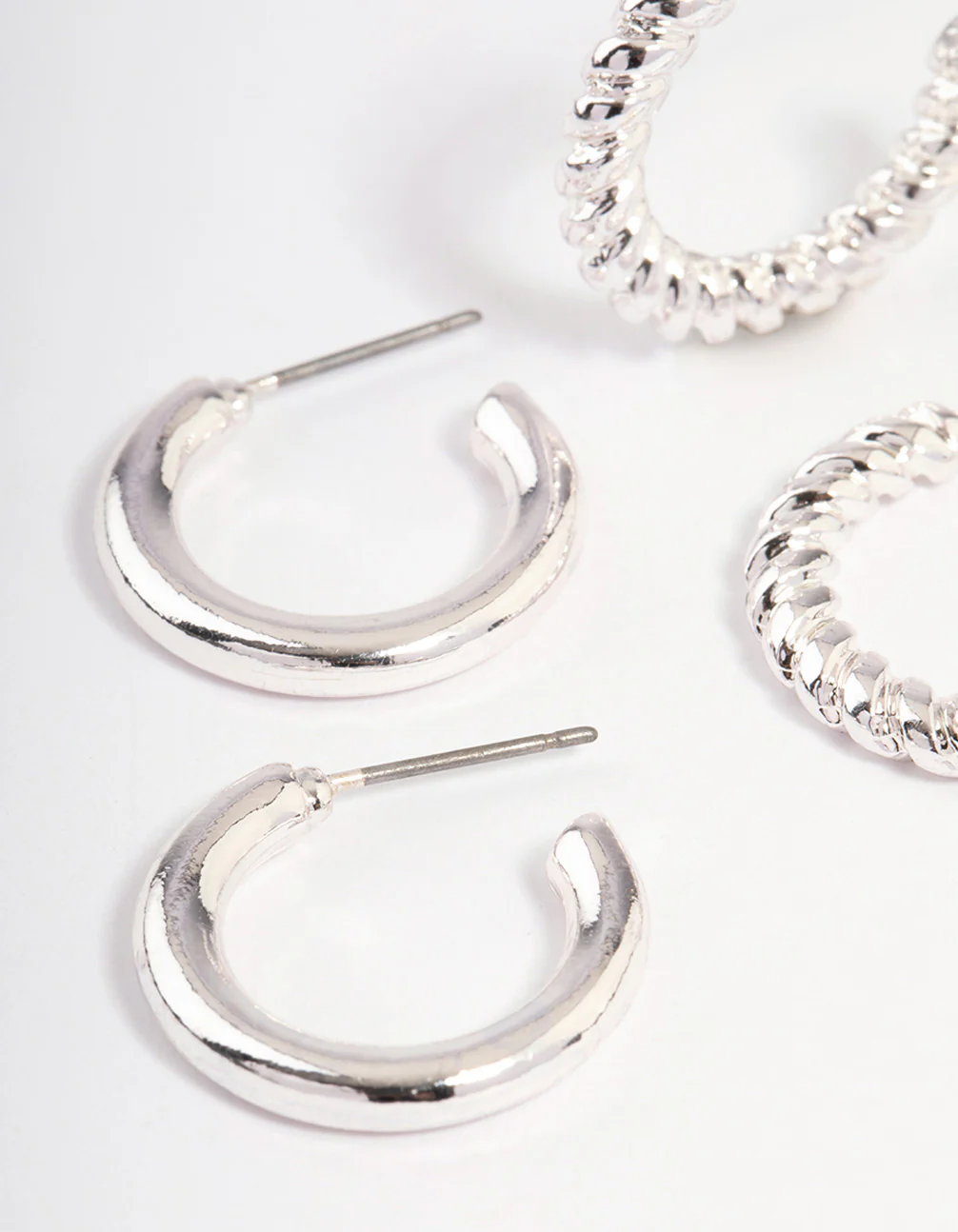 Silver Plated Twisted & Plain Hoop Earrings Pack - Image 2