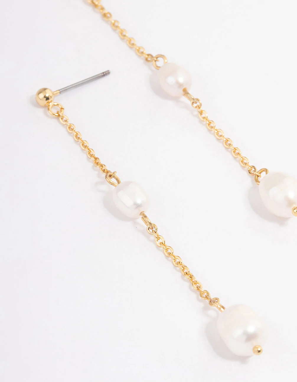 Gold Plated Long Chain Freshwater Pearl Stud Earrings - Image 2