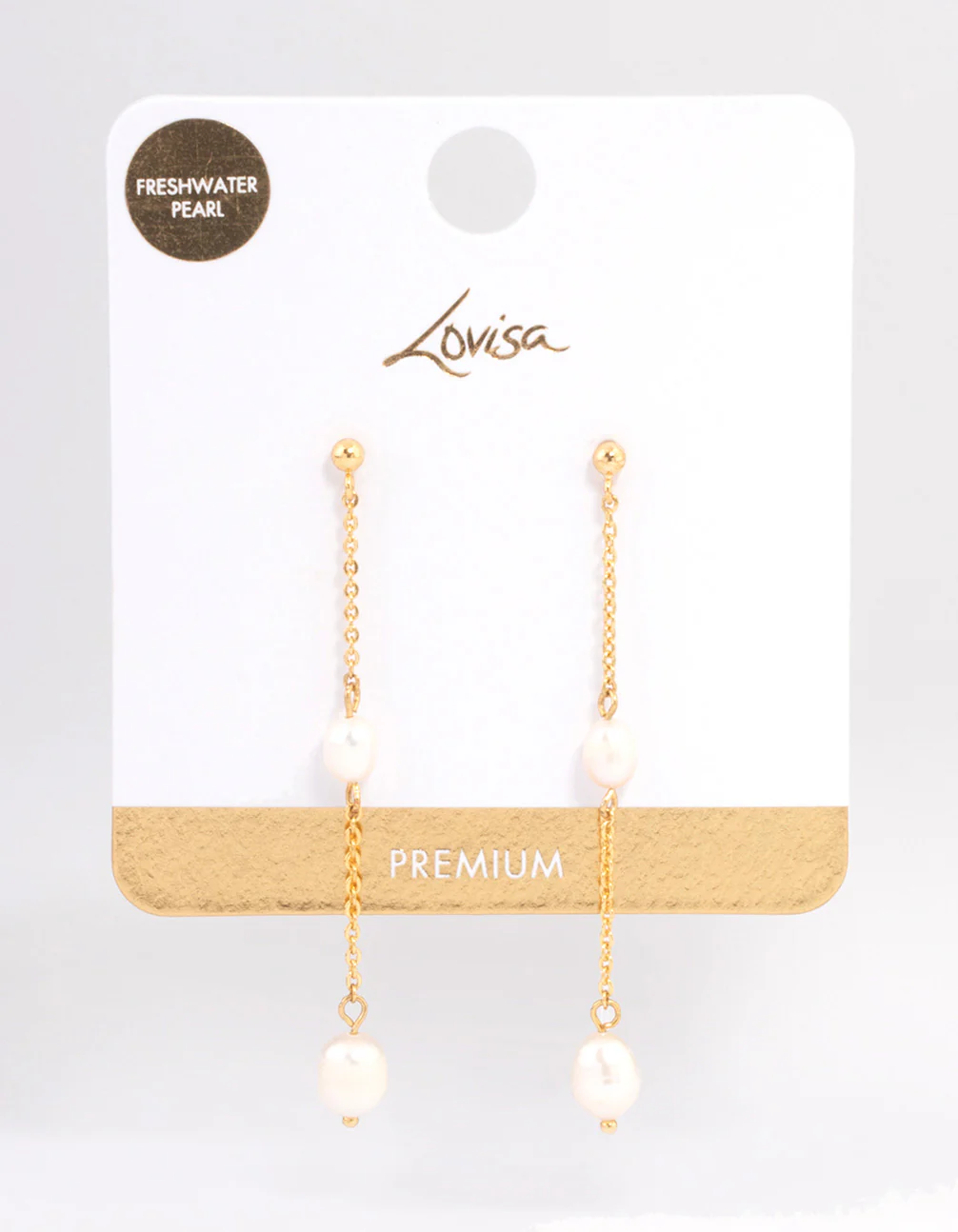 Gold Plated Long Chain Freshwater Pearl Stud Earrings - Image 3