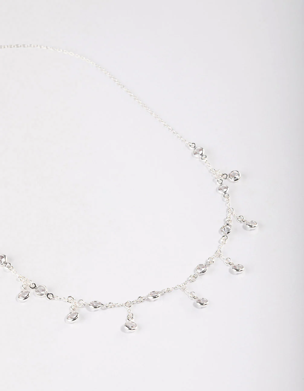 Silver Plated Cubic Zirconia Dainty Chain Drop Necklace