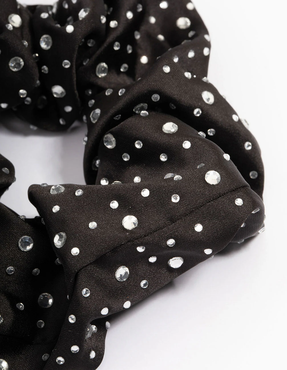 Fabric Black Large Diamante Scrunchie - Image 2