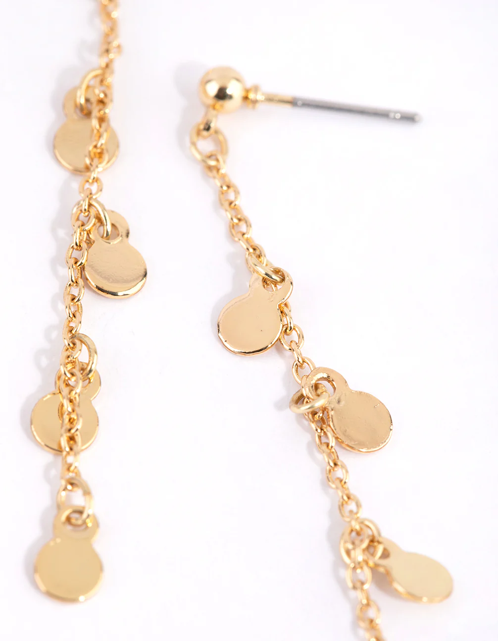 Gold Plated Disc Drop Thread Through Earrings - Image 3