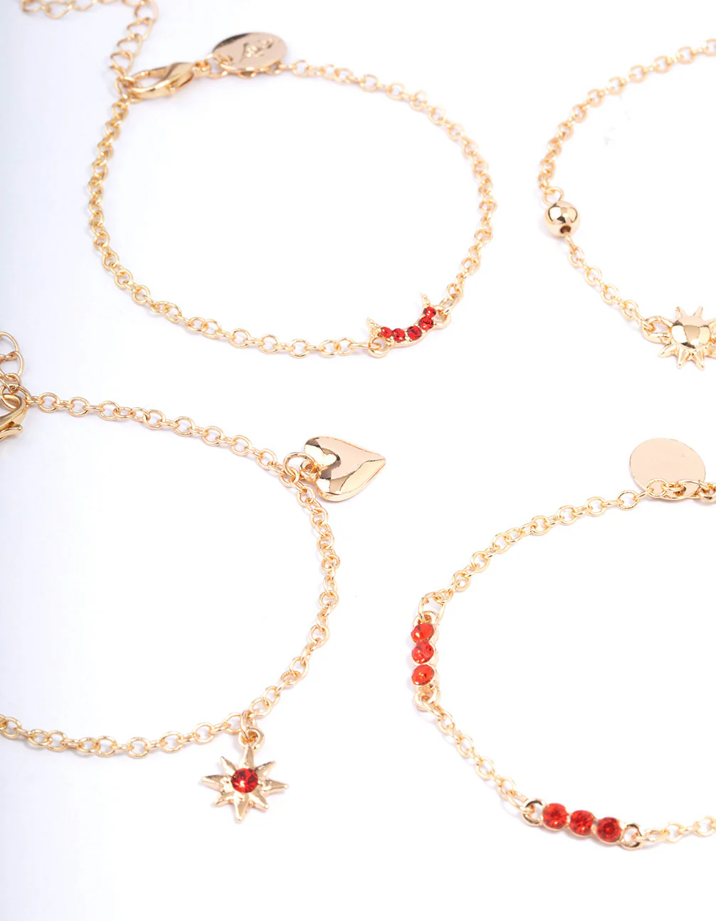 Red 5 Row Charm Gold Bracelets & Anklets Set - Image 2