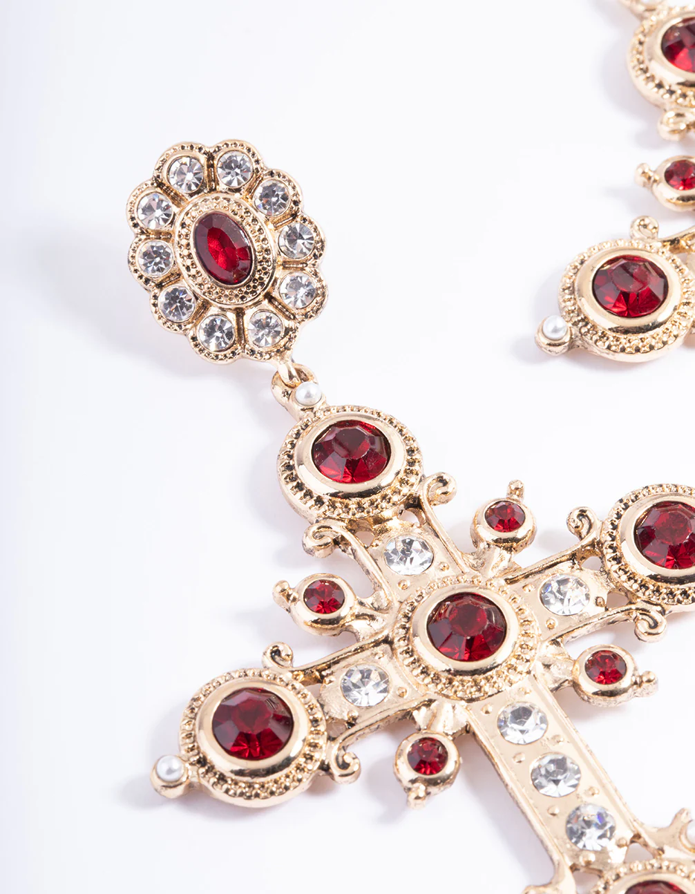 Red Statement Cross Earrings - Image 2
