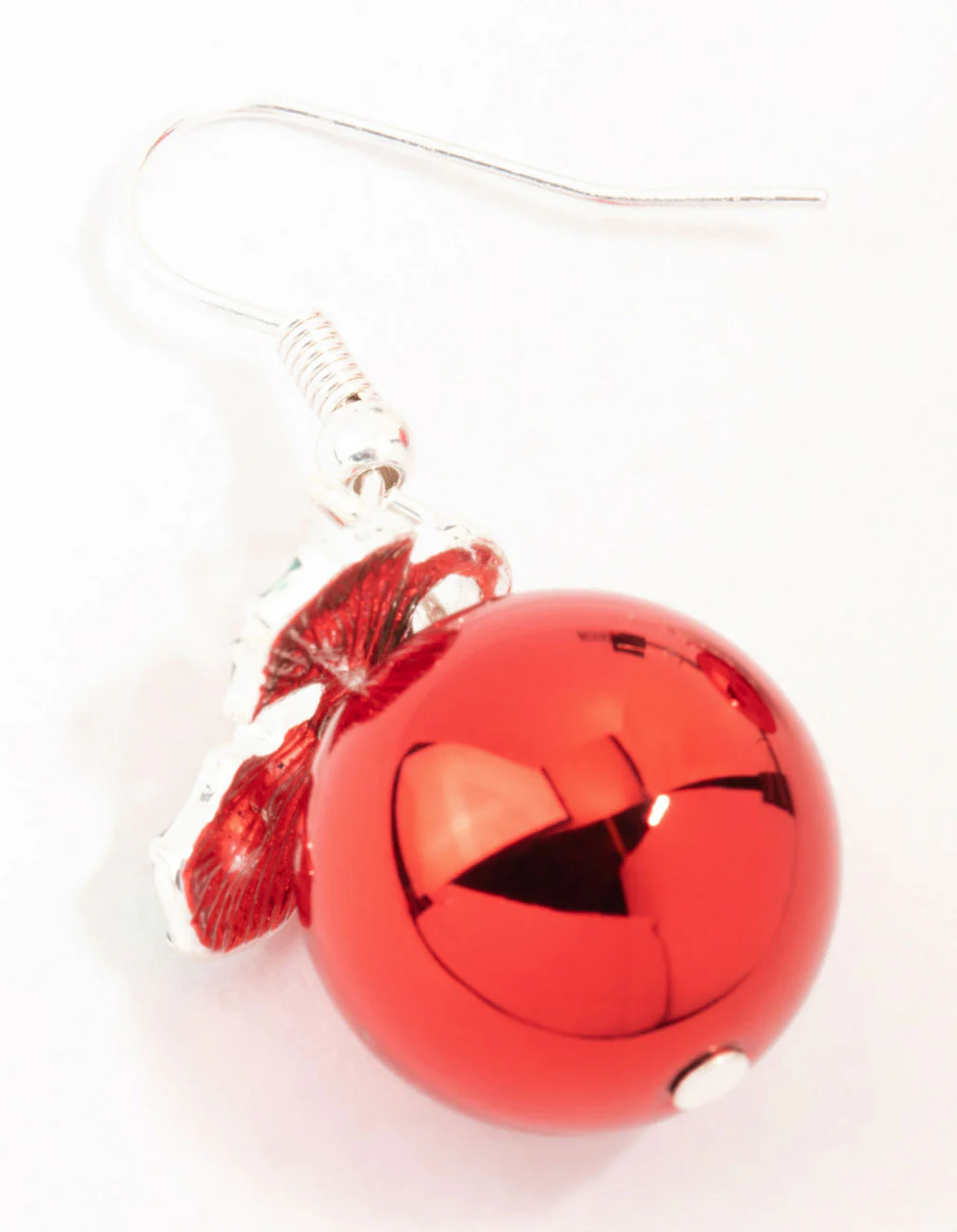 Red Bauble Mistletoe Silver Drop Earrings - Image 2