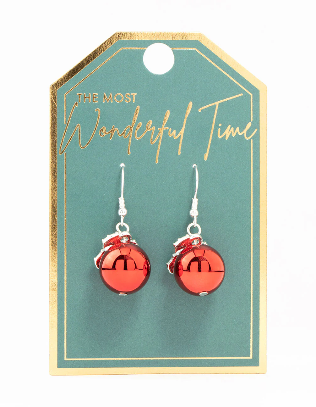 Red Bauble Mistletoe Silver Drop Earrings - Image 3