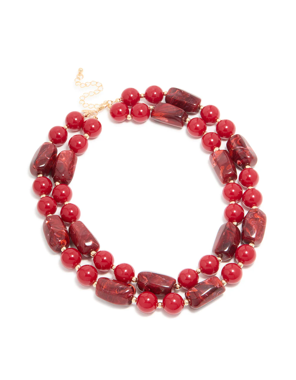 Red Acrylic Beaded Layered Necklace - Image 2