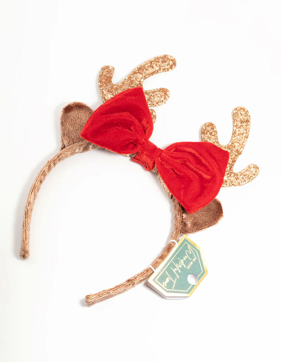 Red Bow & Glitter Reindeer Headband - Image 3