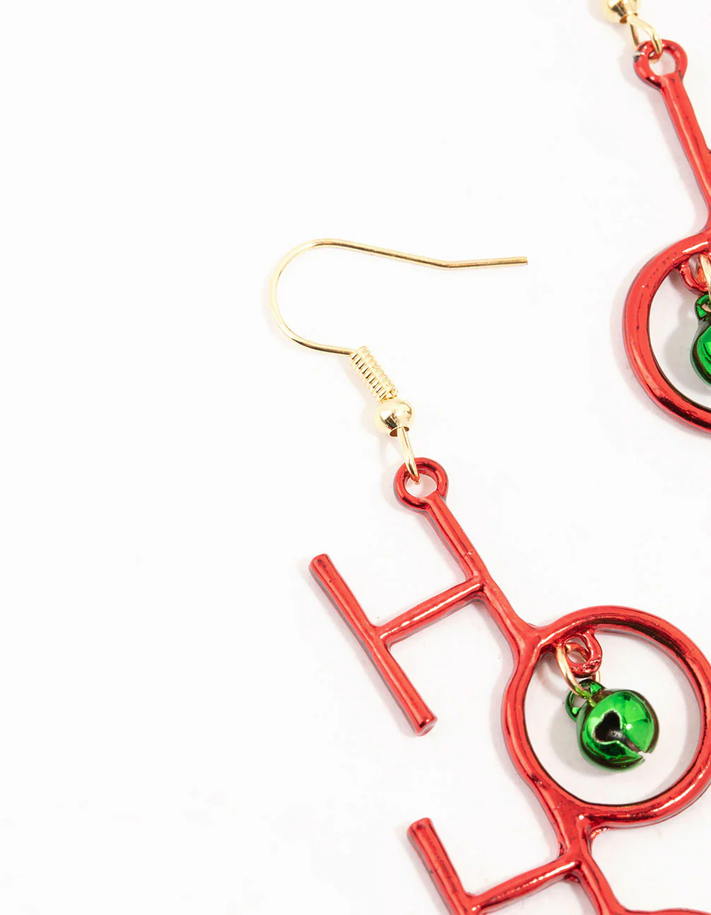 Red Coated Metal Ho Ho Ho Bell Drop Earrings - Image 2