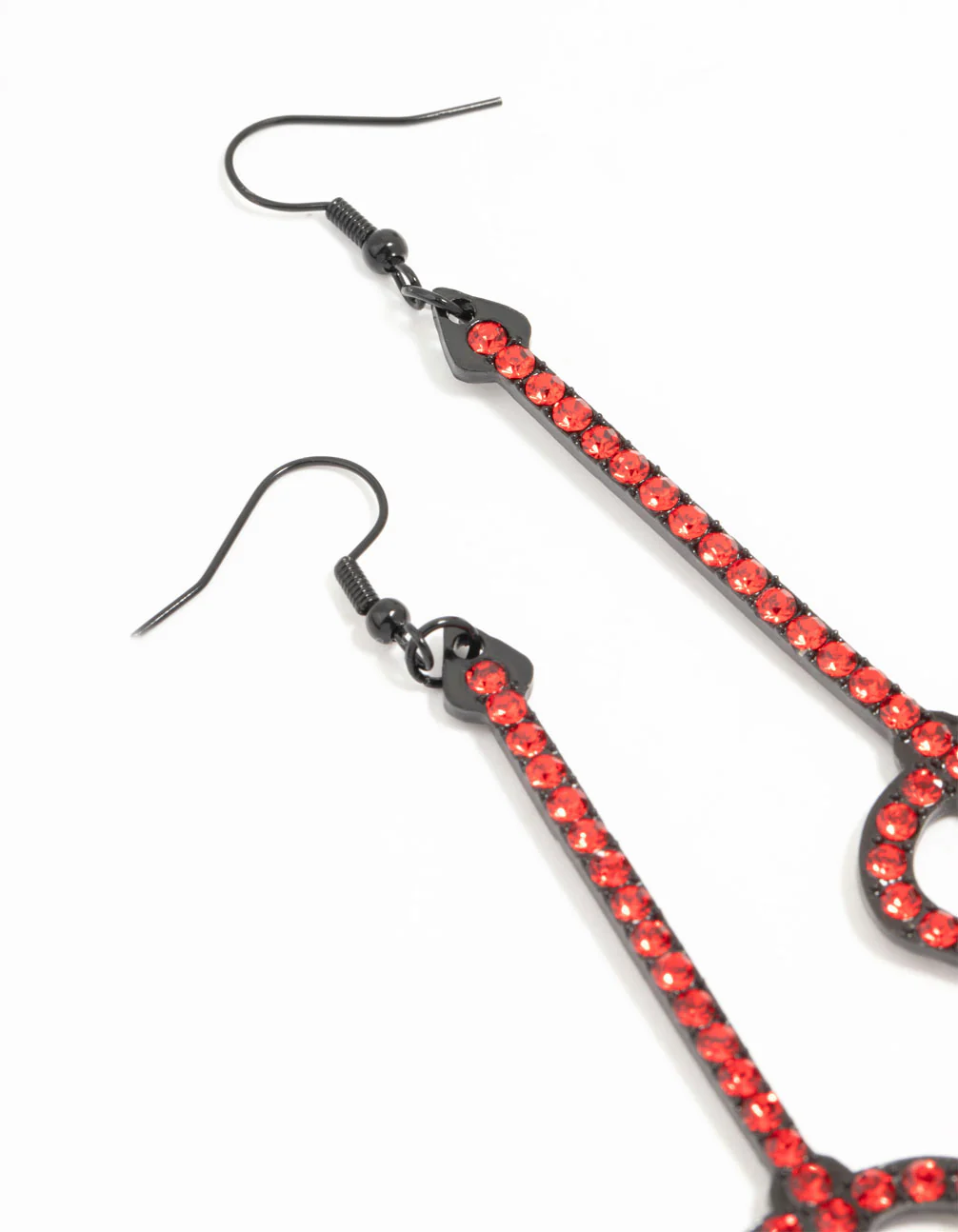 Red Diamante Pitchfork Drop Earrings - Image 3