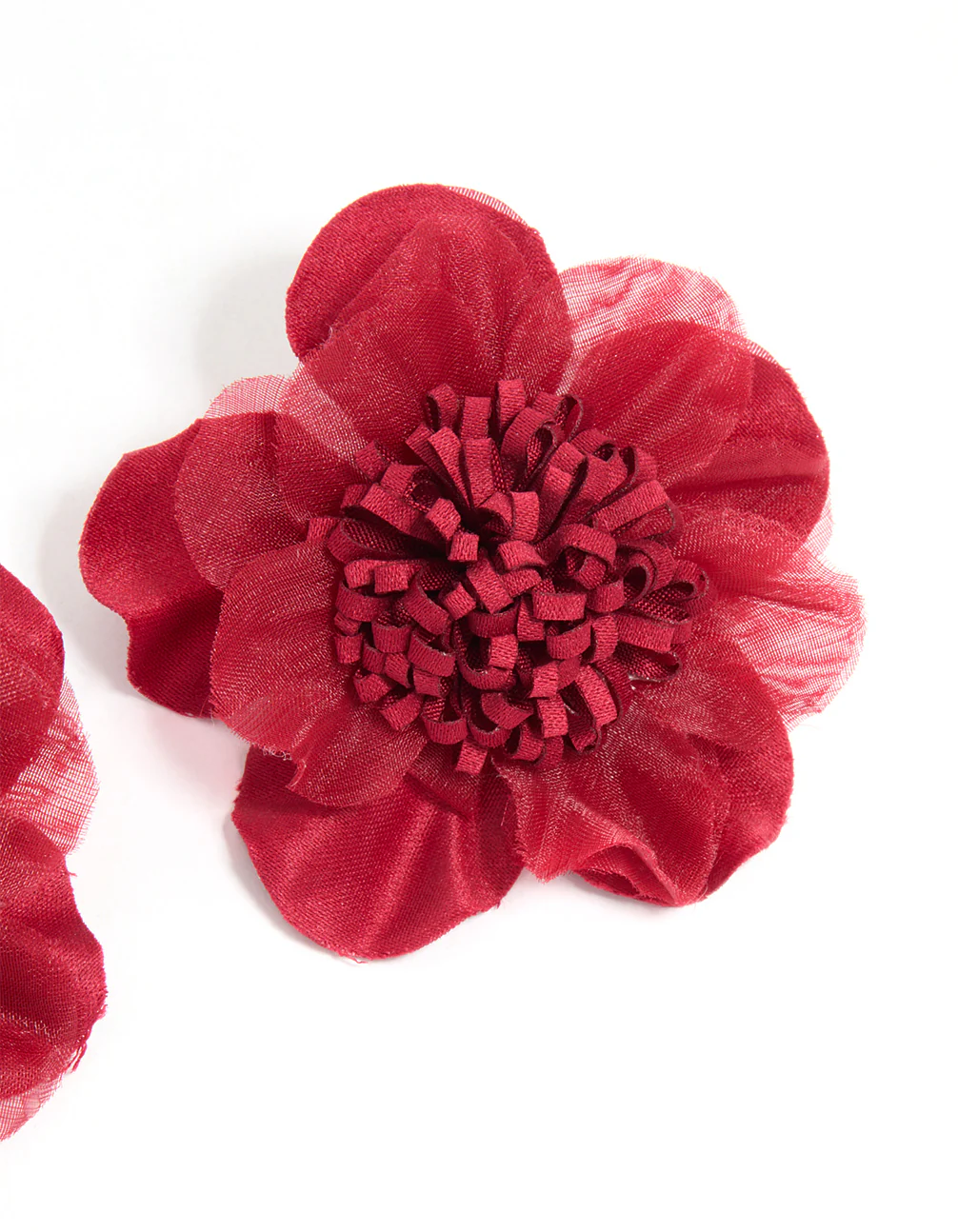 Red Fabric Poppy Flower Stud Earrings - Image 5