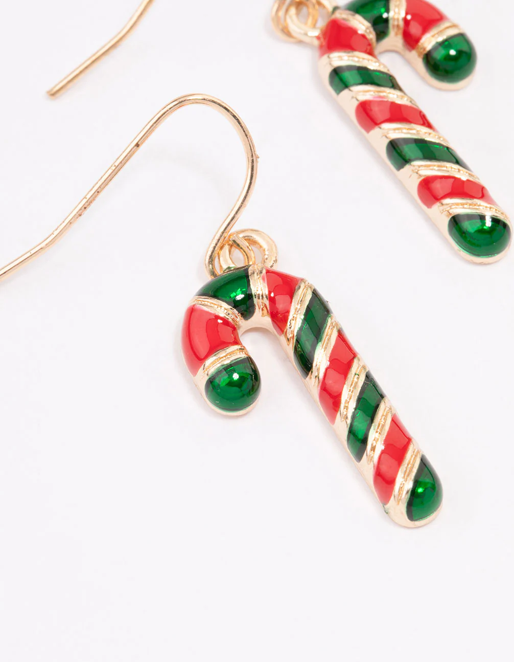 Red & Green Candy Cane Enamel Drop Earrings - Image 2