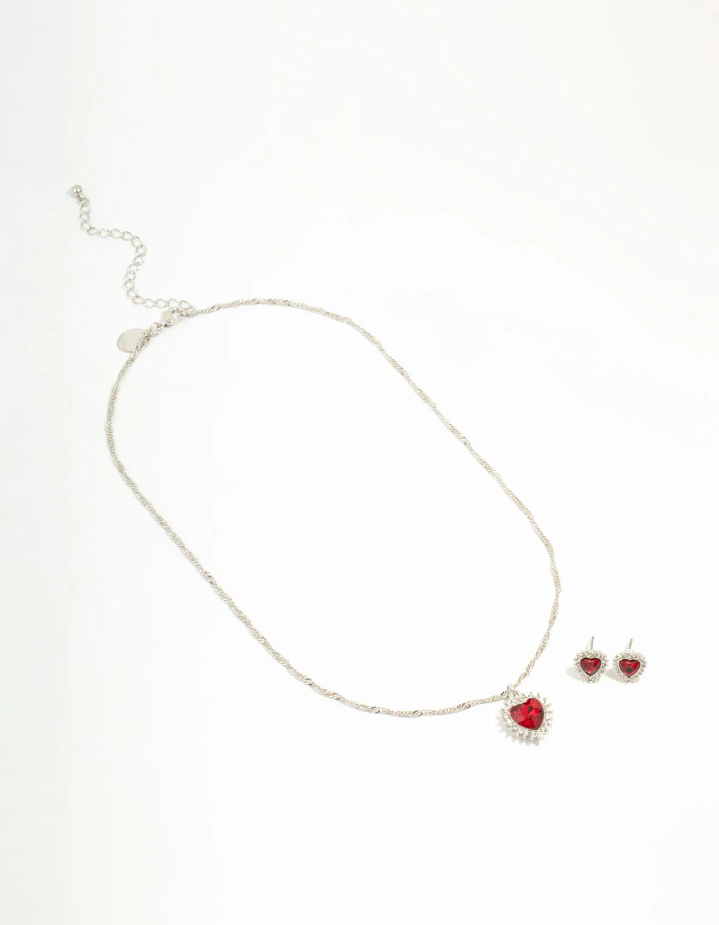 Red Heart Halo Necklace & Stud Earrings Set - Image 3