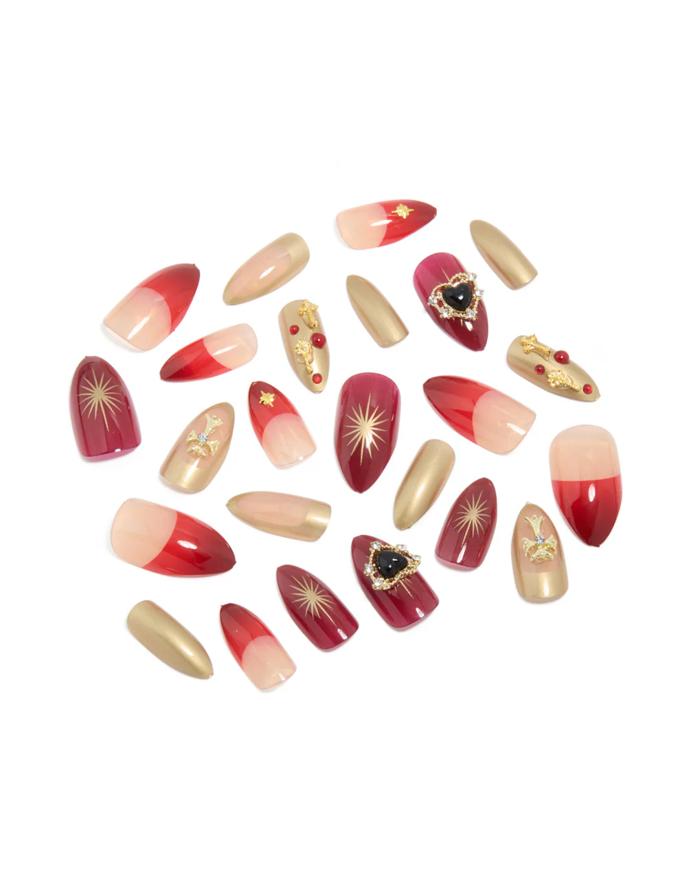 Red Mix Gold Cross Press On Nail Set - Image 2