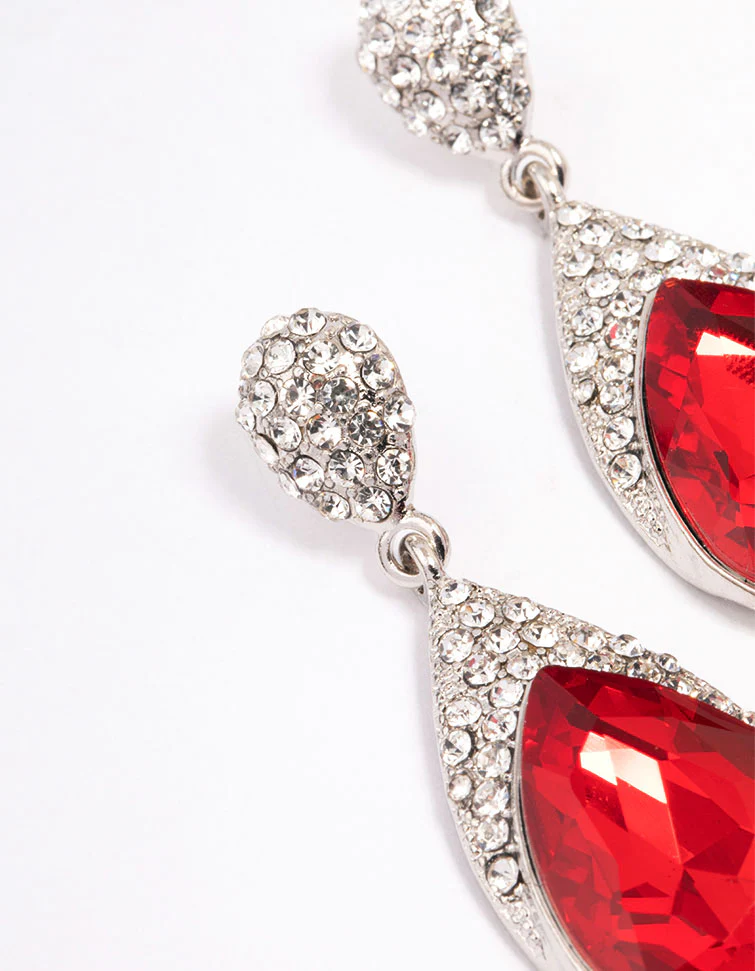 Red Stone Diamante Drop Earrings - Image 2