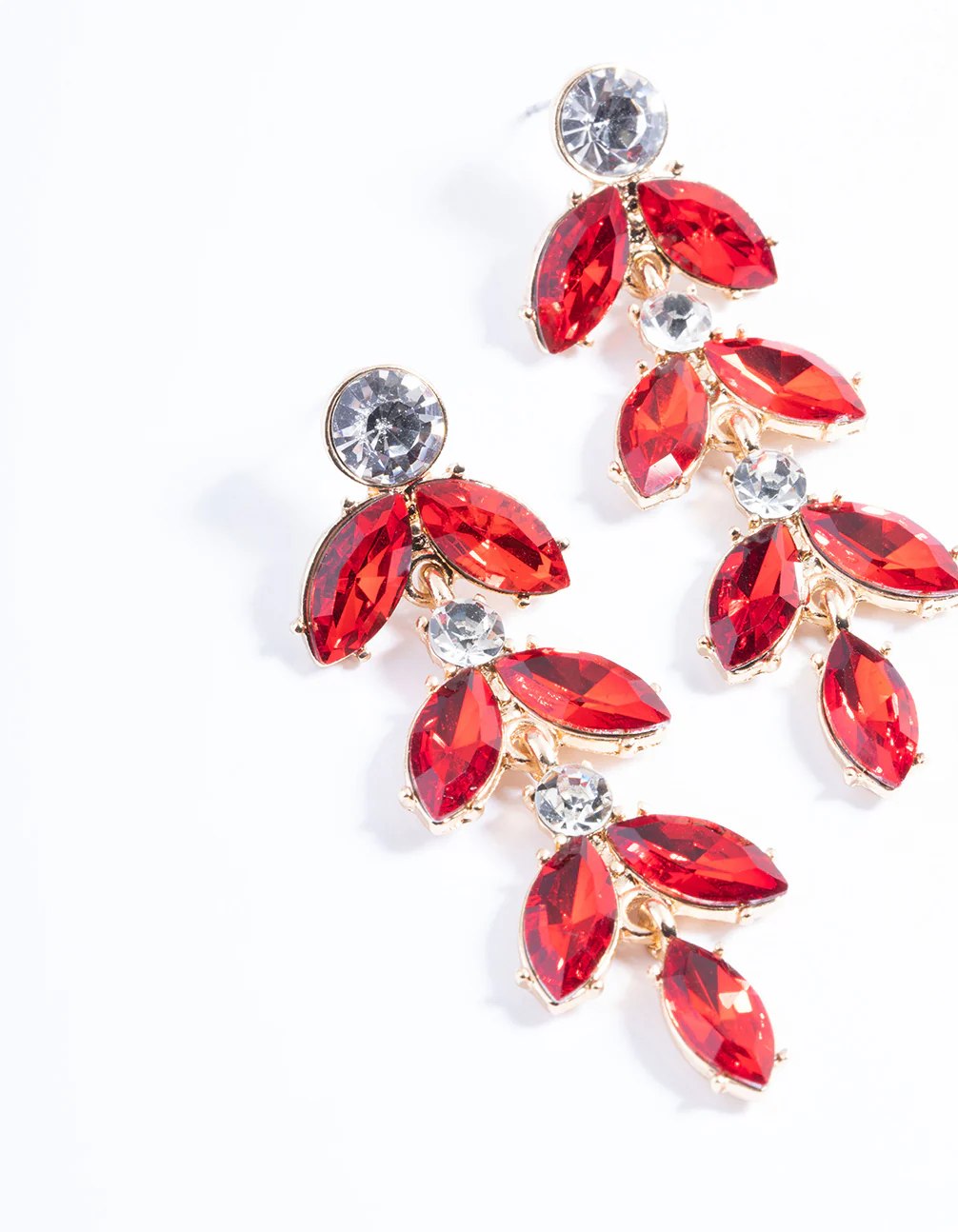 Red Mini Stone Leaf Drop Earrings - Image 2