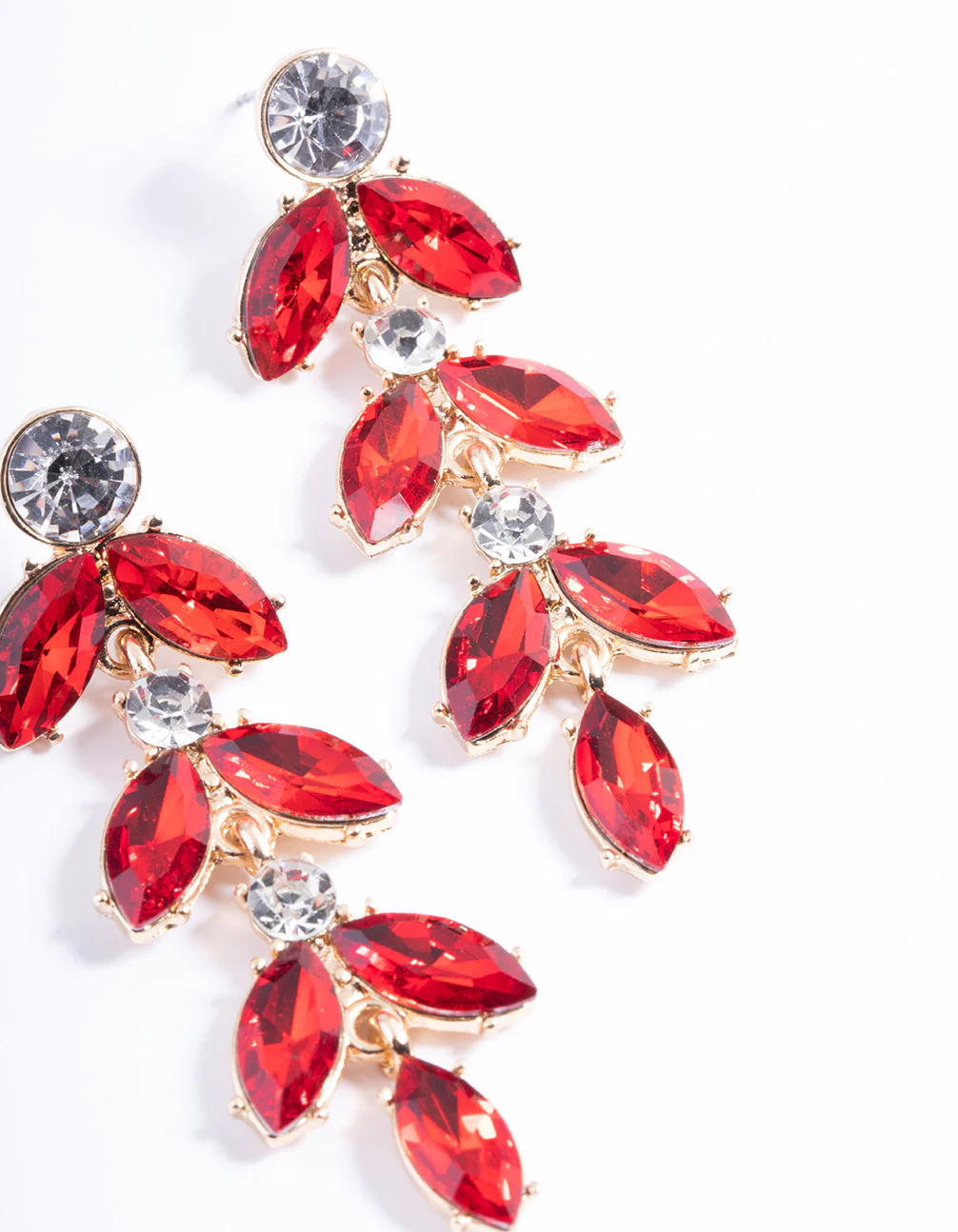 Red Mini Stone Leaf Drop Earrings - Image 3