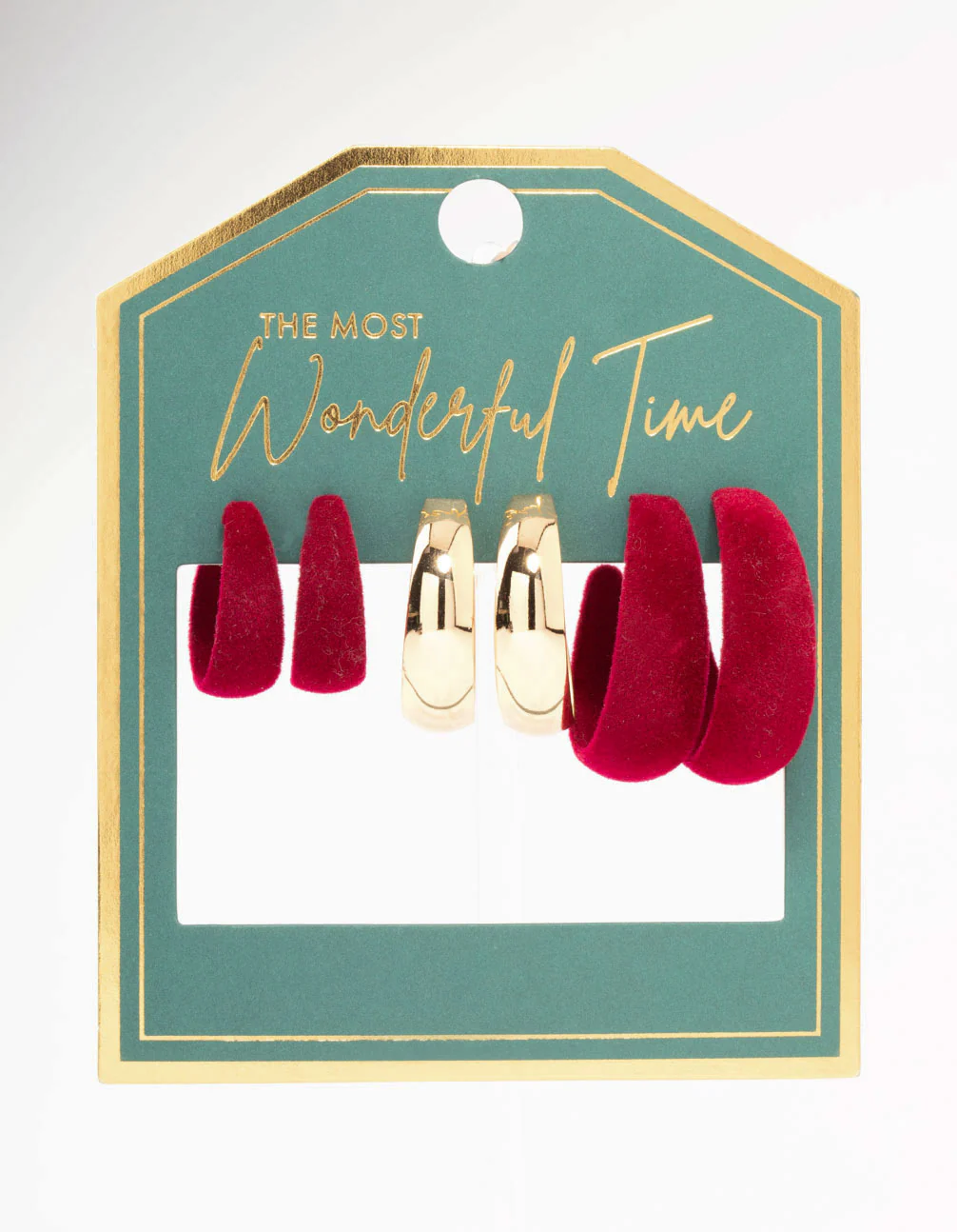 Red Velvet Fabric & Gold Earrings 3-Pack - Image 3