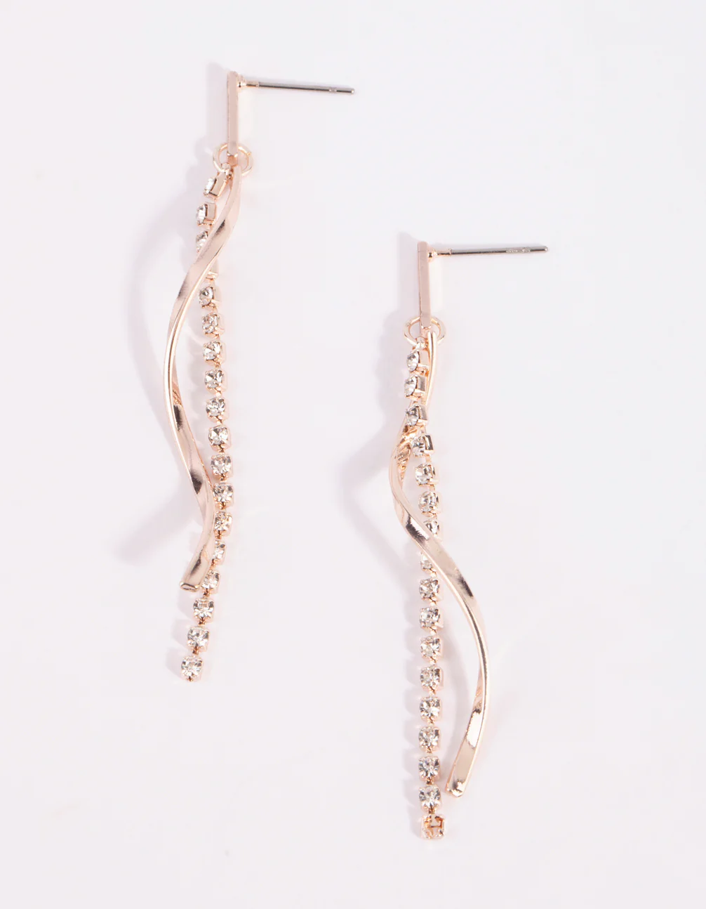 Rose Gold Diamante Twisted Drop Earrings