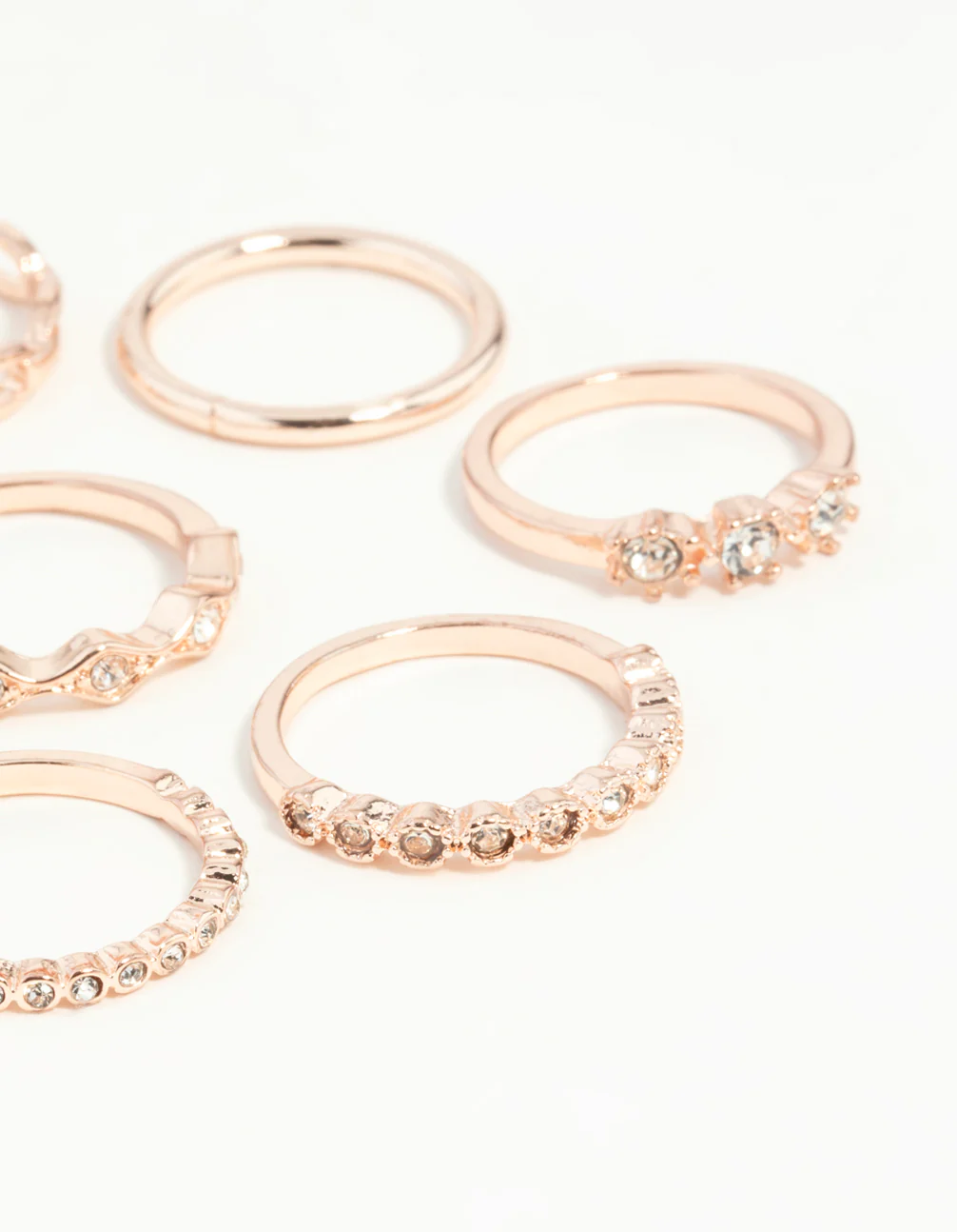 Rose Gold Diamante Row Mix Ring 8-Pack - Image 3