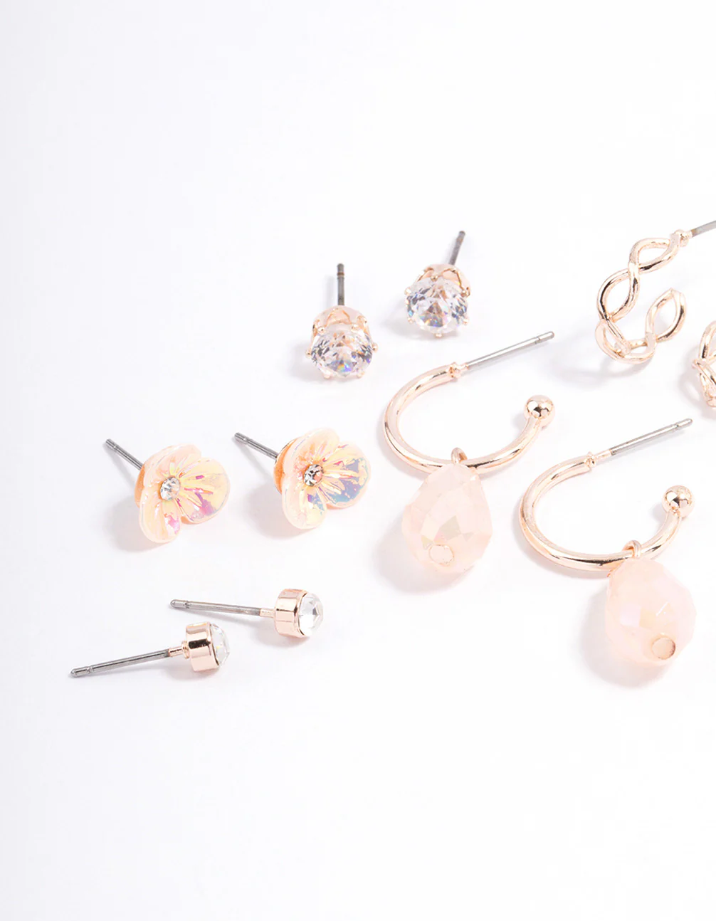 Rose Gold Flower & Facet Earrings 8-Pack - Image 2