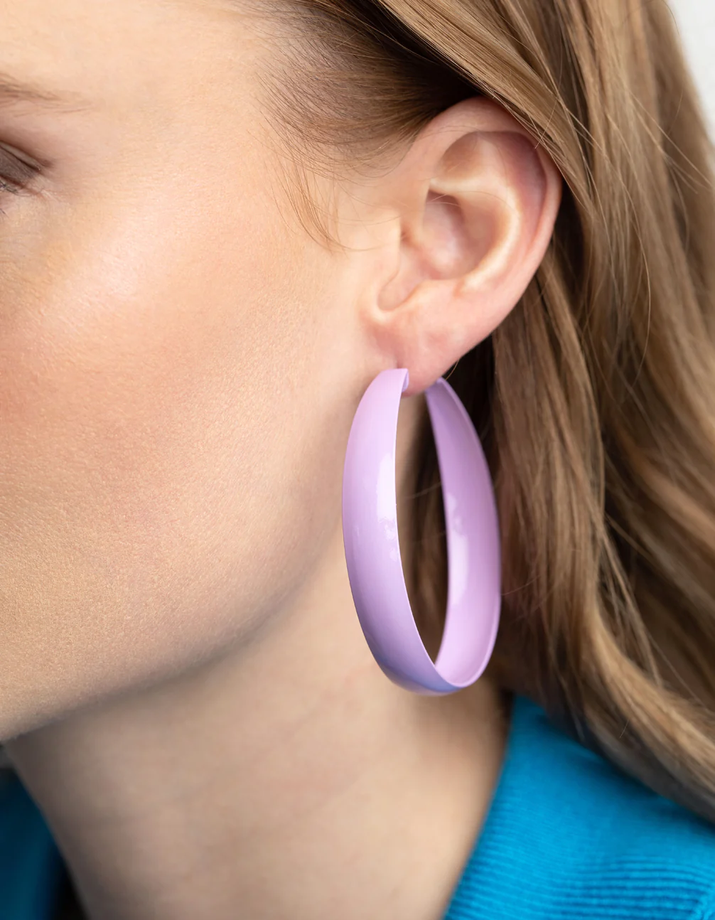 Purple Matte 60mm Hoop Earrings - Image 2