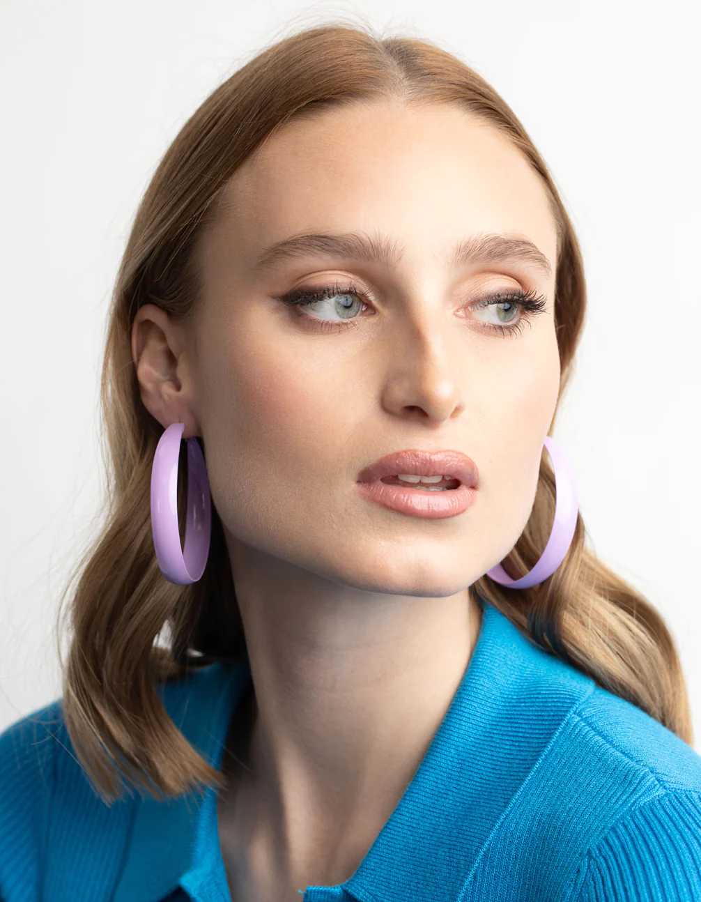 Purple Matte 60mm Hoop Earrings - Image 5