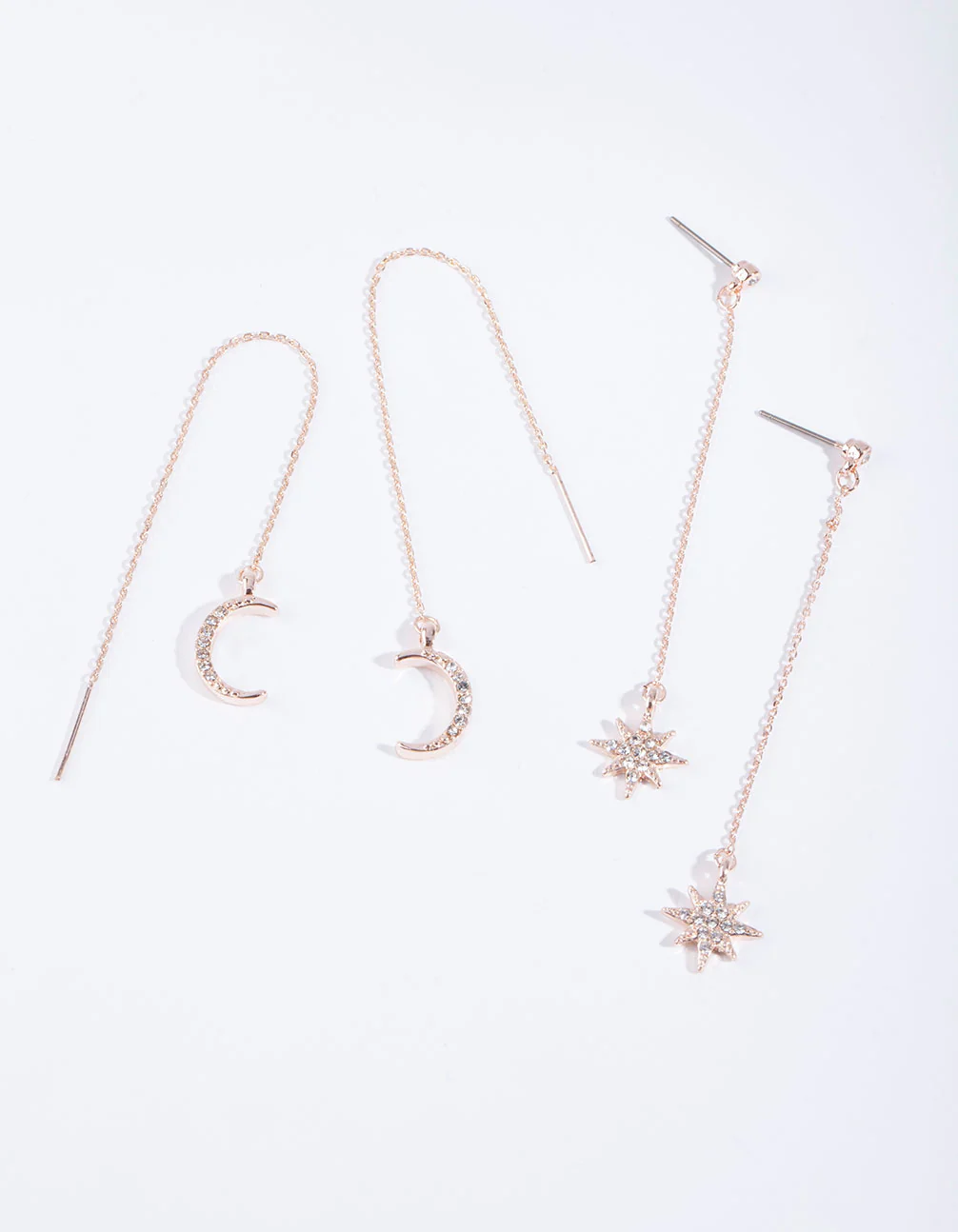 Rose Gold Star Moon Chain Earrings