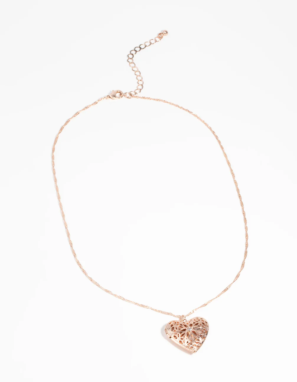 Rose Gold Diamante Heart Locket Necklace - Image 3