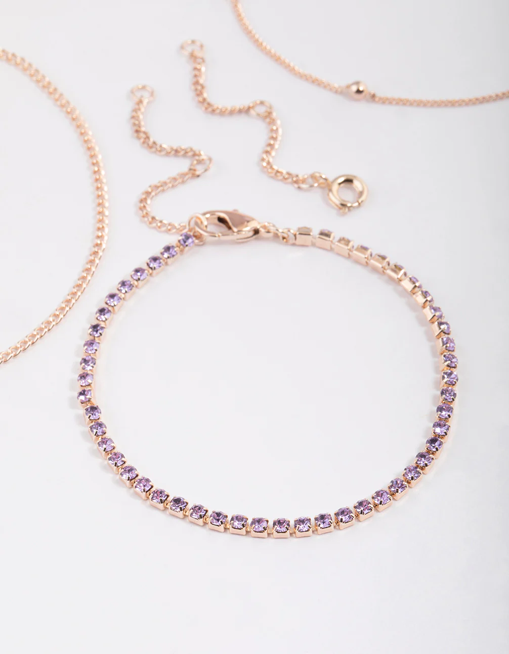 Rose Gold Diamante Twisted Bracelet & Anklet 4-Pack Set - Image 2