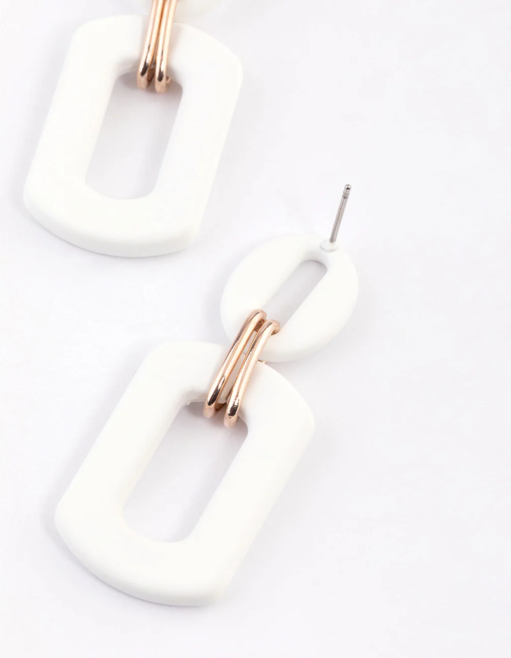 Rose Gold Mini Rubber Link Drop Earrings - Image 3