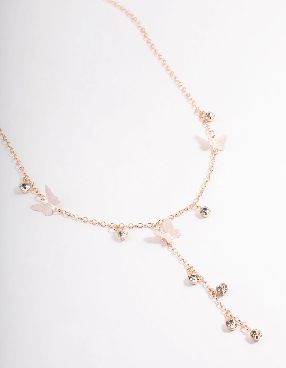 Rose Gold Mix Butterfly & Diamante Y-Necklace