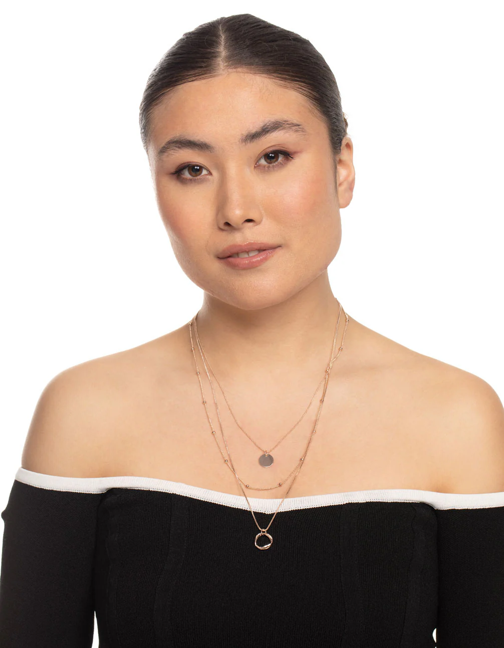 Rose Gold Circle Disc Multirow Necklace - Image 3