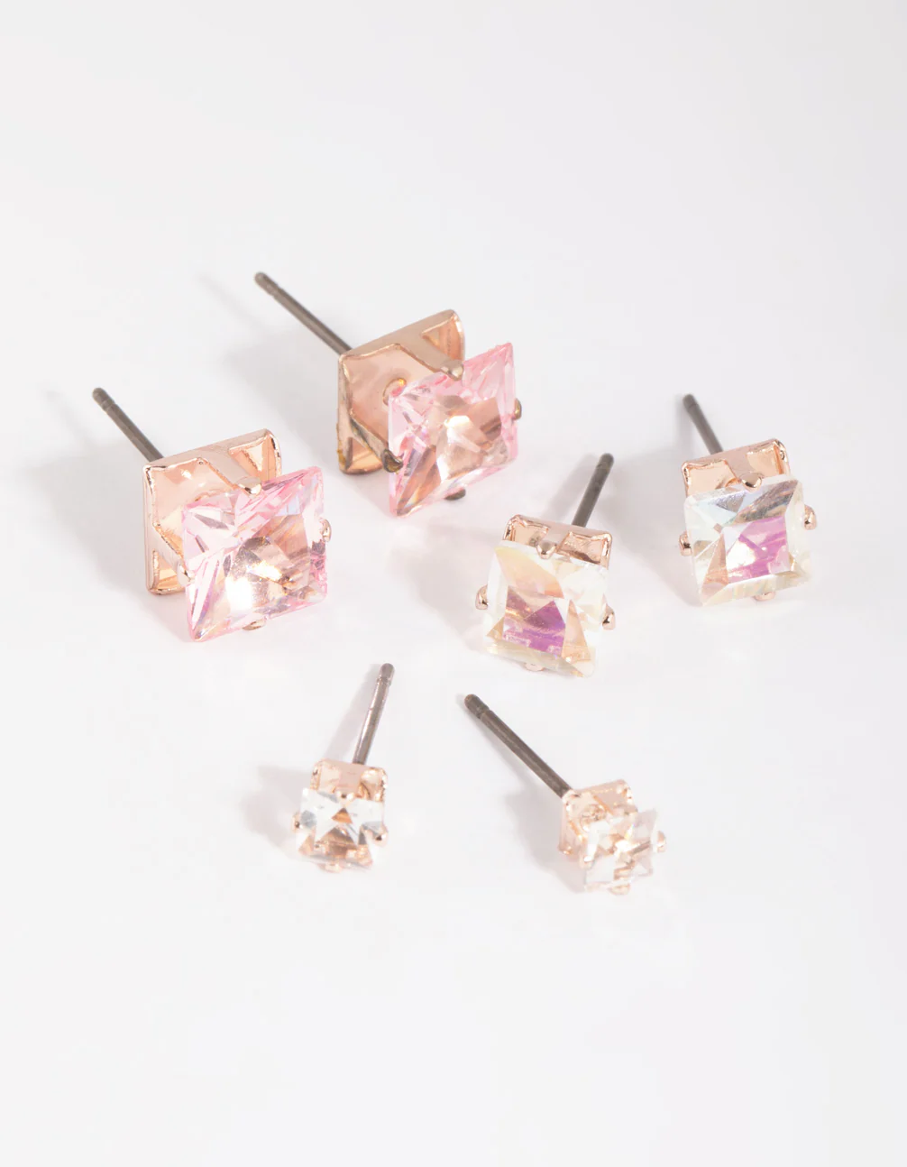 Rose Gold Diamante Stud Earring Pack