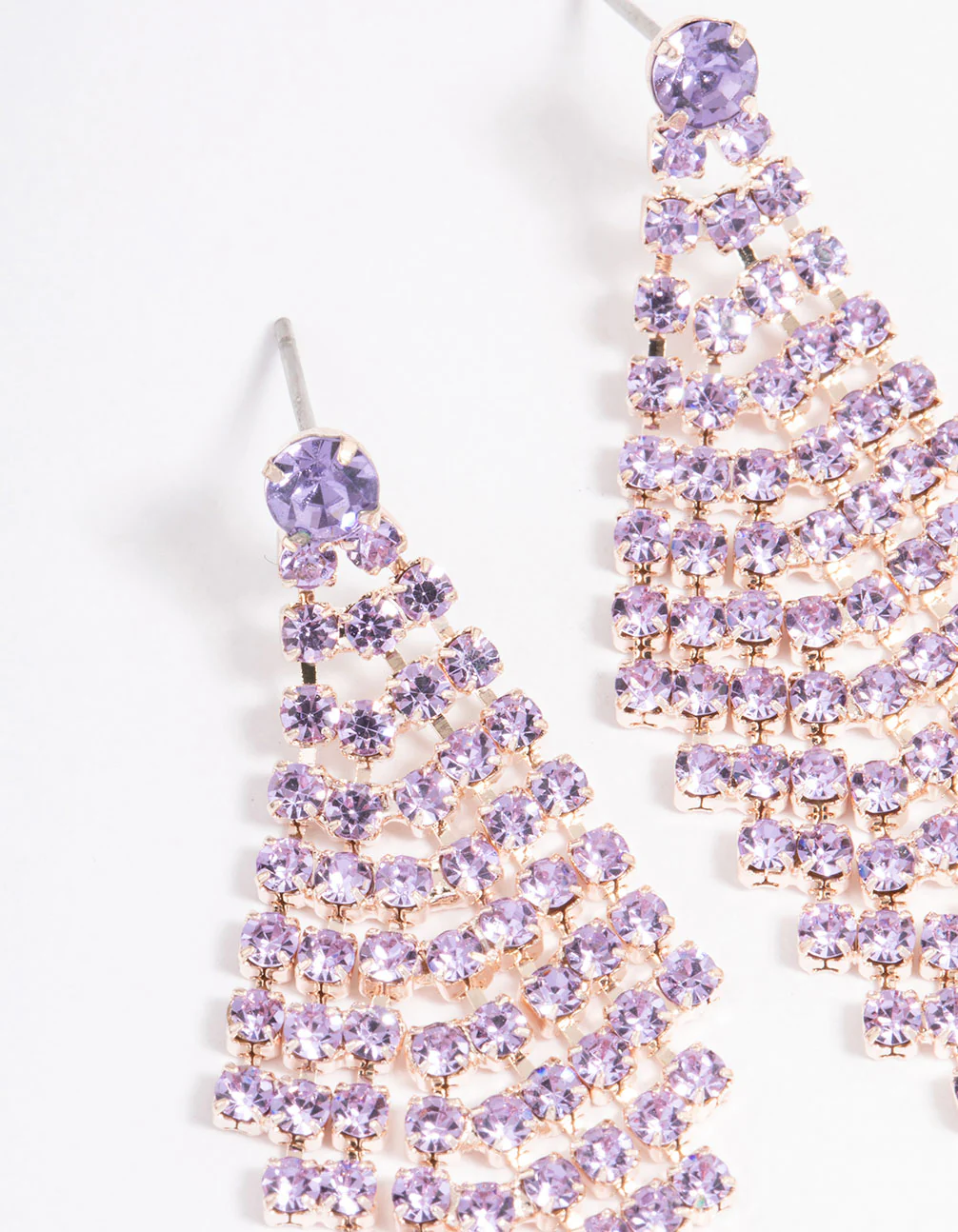 Rose Gold Tier Diamante Drop Earrings - Image 2