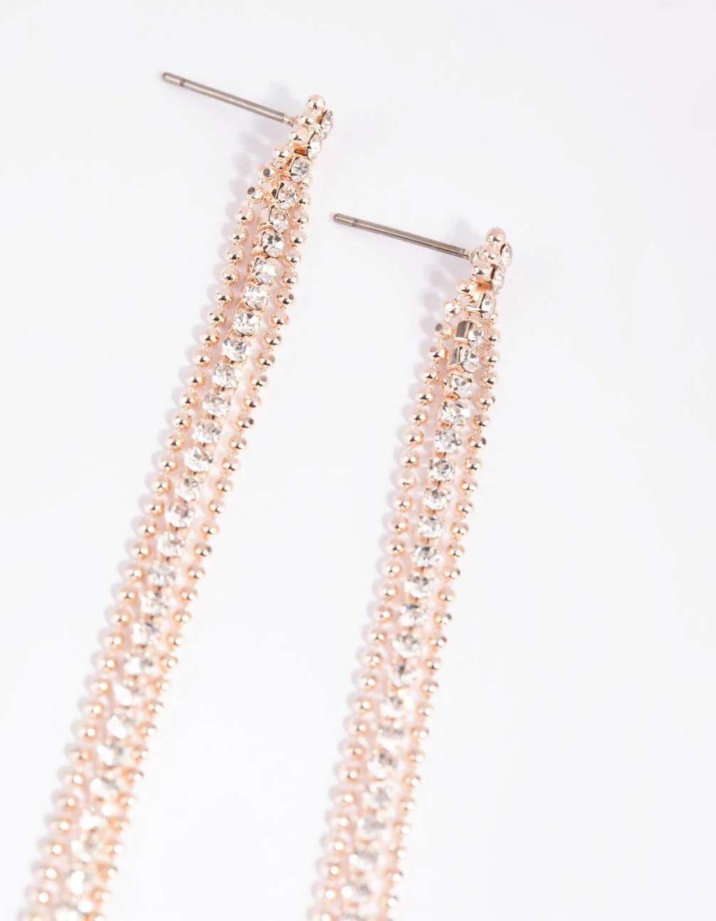 Rose Gold Triple Strand Drop Earrings - Image 2